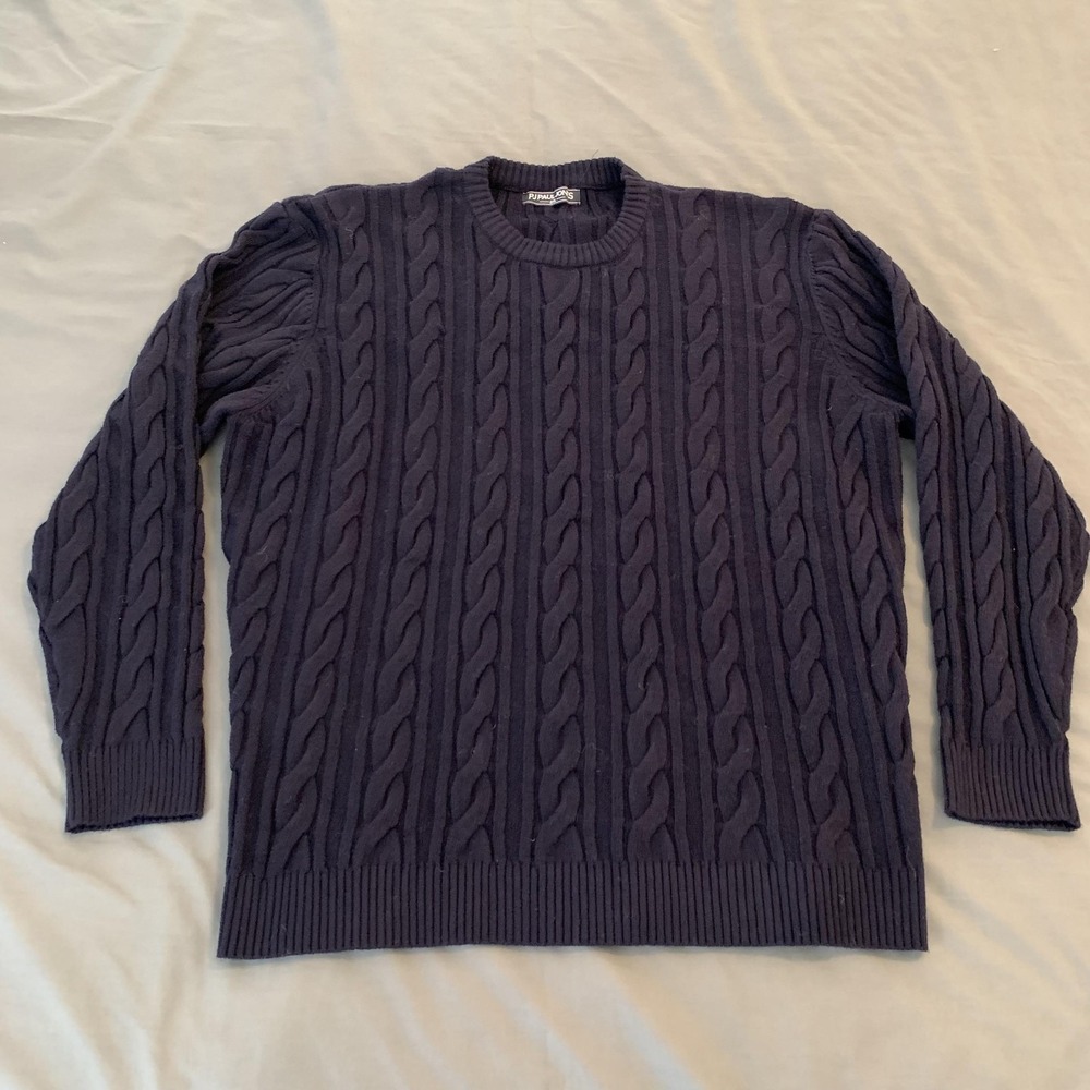 PJPAUL JONES Sweater Mens 2XL‎ Blue Cable Knit Crewneck Pullover Winter Casual